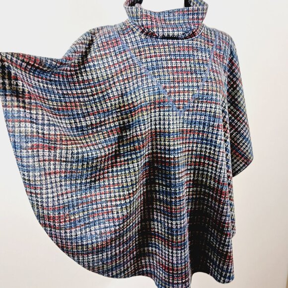 PURE essence Poncho, Denim Blue/Red/Gray, Cowl Neck, Size XL/TG, Layering Piece - Picture 5 of 10